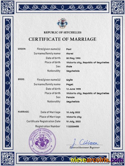 Seychelles marriage certificate